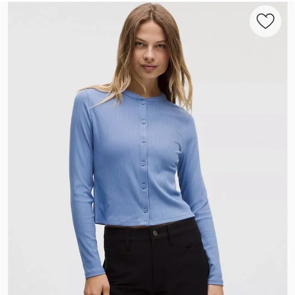 Blue Ribbed Button-Up Cardigan - Picture 2 of 5